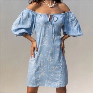 YIREH Blue Cottage-core Spring Lennox Mini Blue Floral dress size Small Rayon